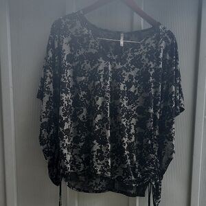 Sweet Claire Gray and Black Ruched Boxy Blouse